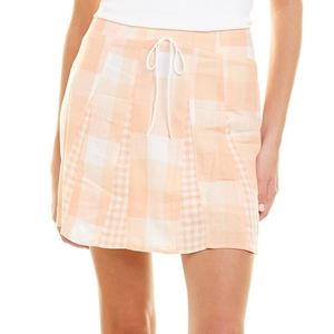 NWT‎ For Love & Lemons Eugenie Linen-Blend Mini Skirt Orange Sherbert Plaid